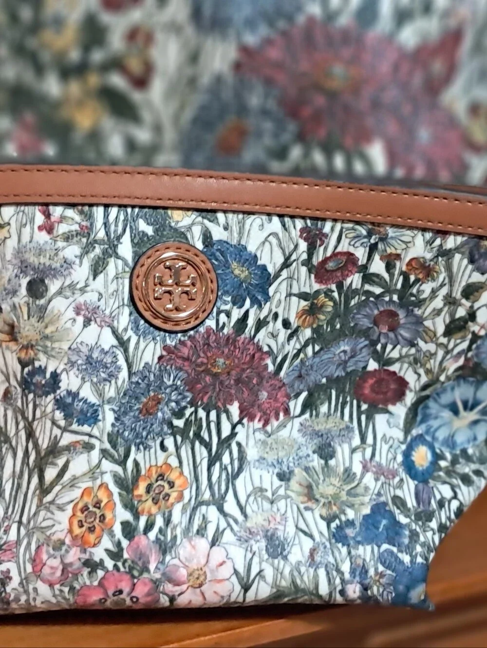 TORY BURCH Floral Print Tote and Pouch Set with Tan Trim